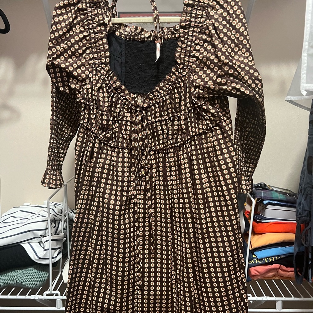 Free People Long Sleeve Dress with Cream Circles